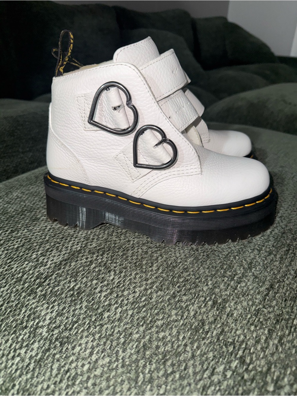 Doc Marten White Heart-Buckle Platform Ankle Boots